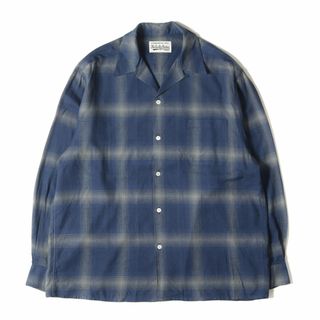 ワコマリア(WACKO MARIA)の美品 WACKO MARIA ワコマリア シャツ サイズ:XL 23SS オンブレチェック オープンカラー レーヨン 長袖シャツ OMBRAY CHECK OPEN COLLAR SHIRT L/S ネイビー グレー トップス カジュアルシャツ【メンズ】【中古】(シャツ)