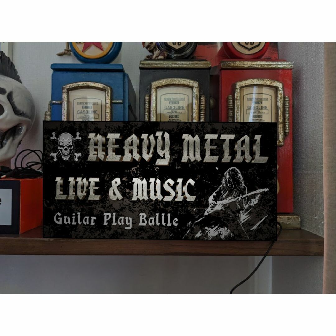 【Lサイズ】ヘビーメタル ハードロック ギター 看板 置物 雑貨 ライトBOX 楽器のギター(エレキギター)の商品写真