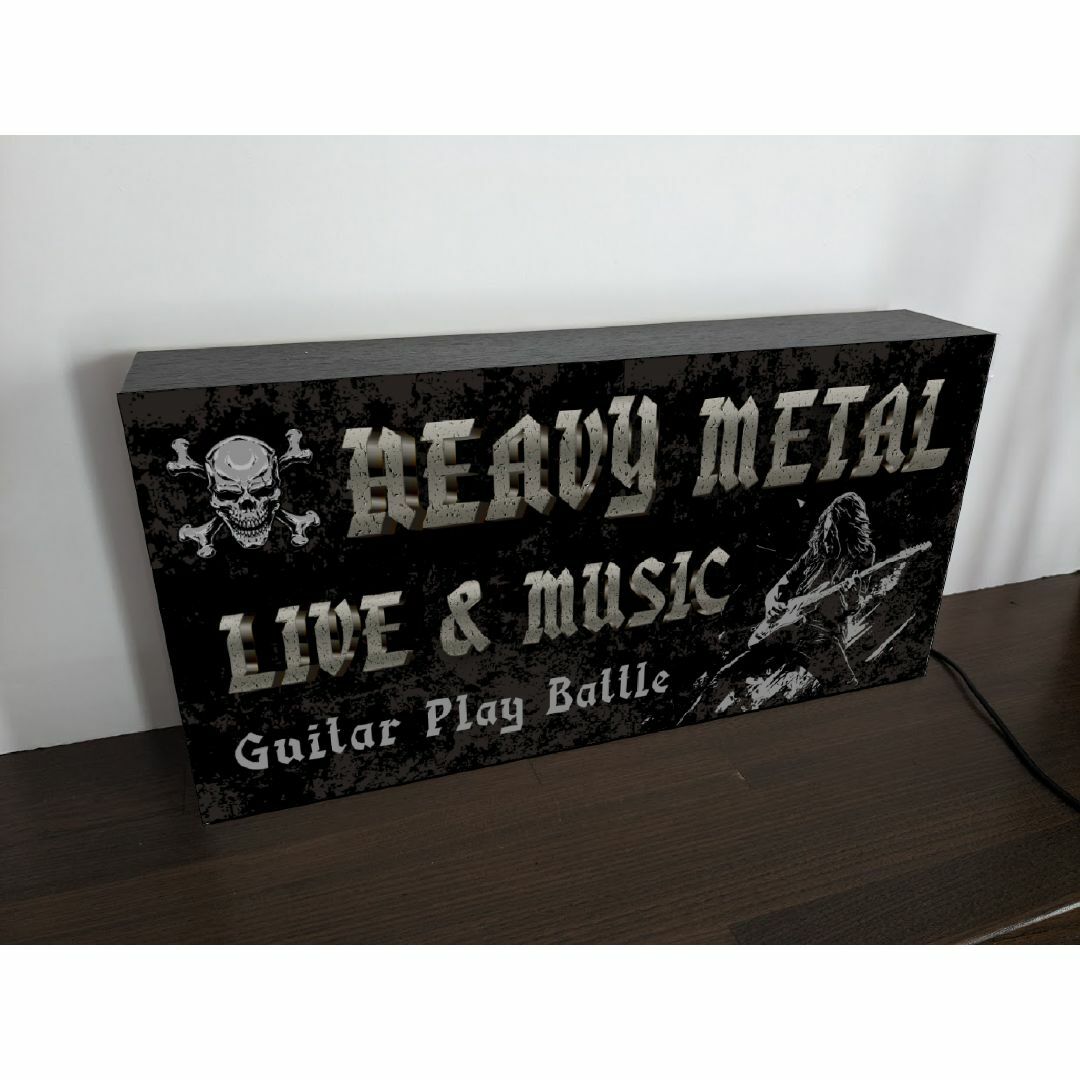 【Lサイズ】ヘビーメタル ハードロック ギター 看板 置物 雑貨 ライトBOX 楽器のギター(エレキギター)の商品写真