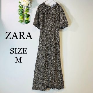 ザラ(ZARA)のZARA ザラ　花柄ロングワンピース　マキシ丈　半袖　レーヨン100% 黒　M(ロングワンピース/マキシワンピース)