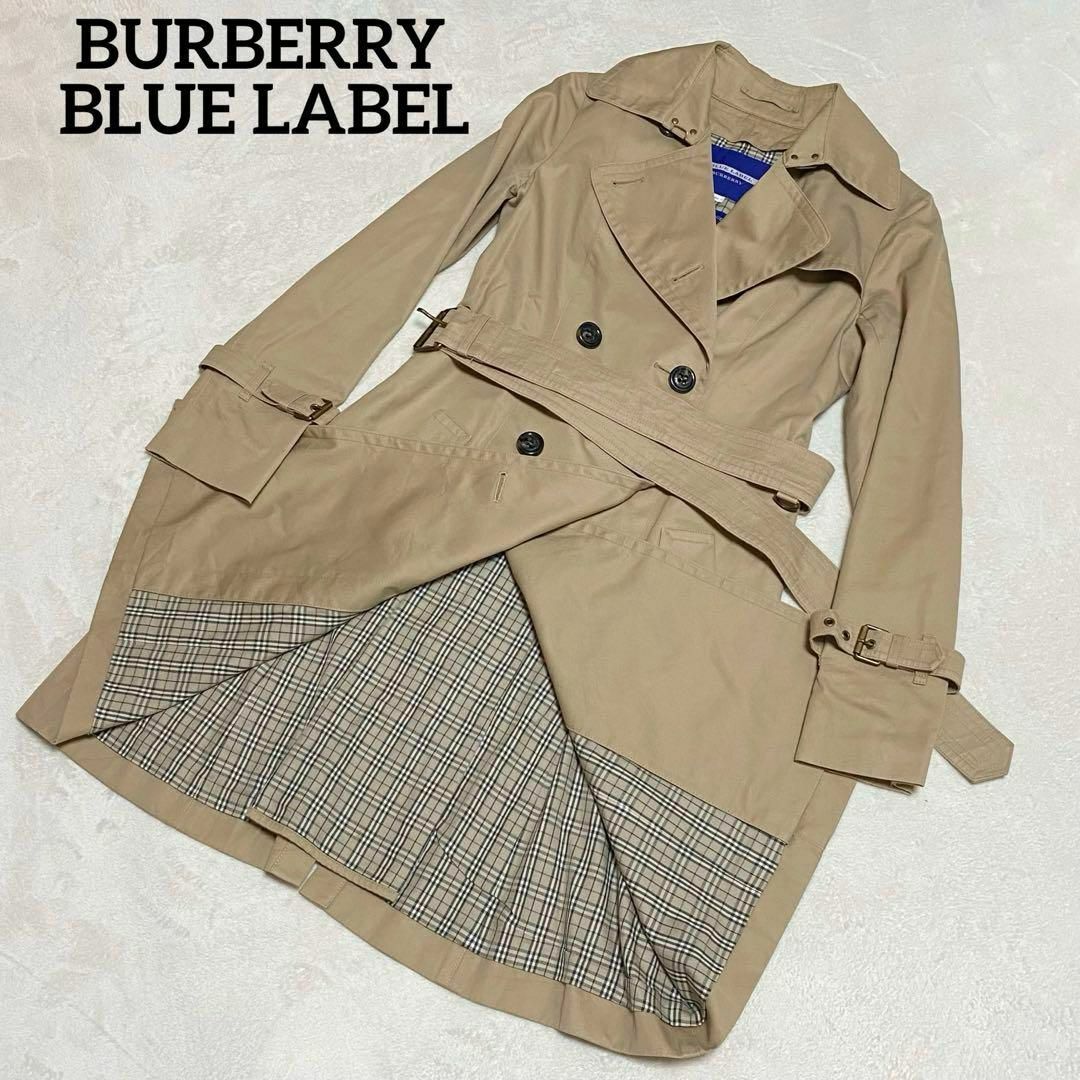 BURBERRY BLUE LABEL(バーバリーブルーレーベル)のバーバリーブルーレーベル　トレンチコート　ベージュ　36（S相当）　裏チェック柄 メンズのジャケット/アウター(トレンチコート)の商品写真