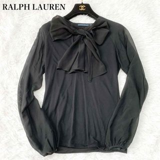 Ralph Lauren - ９ ラルフローレン シアーボウタイカットソー 透け感 シルク混 XSサイズ