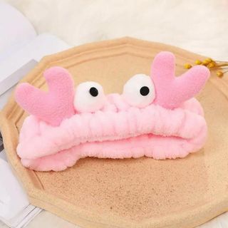 ヘアバンド　ターバン　カニ　ピンク　かに　かわいい　モコモコ　新品未使用(ヘアバンド)