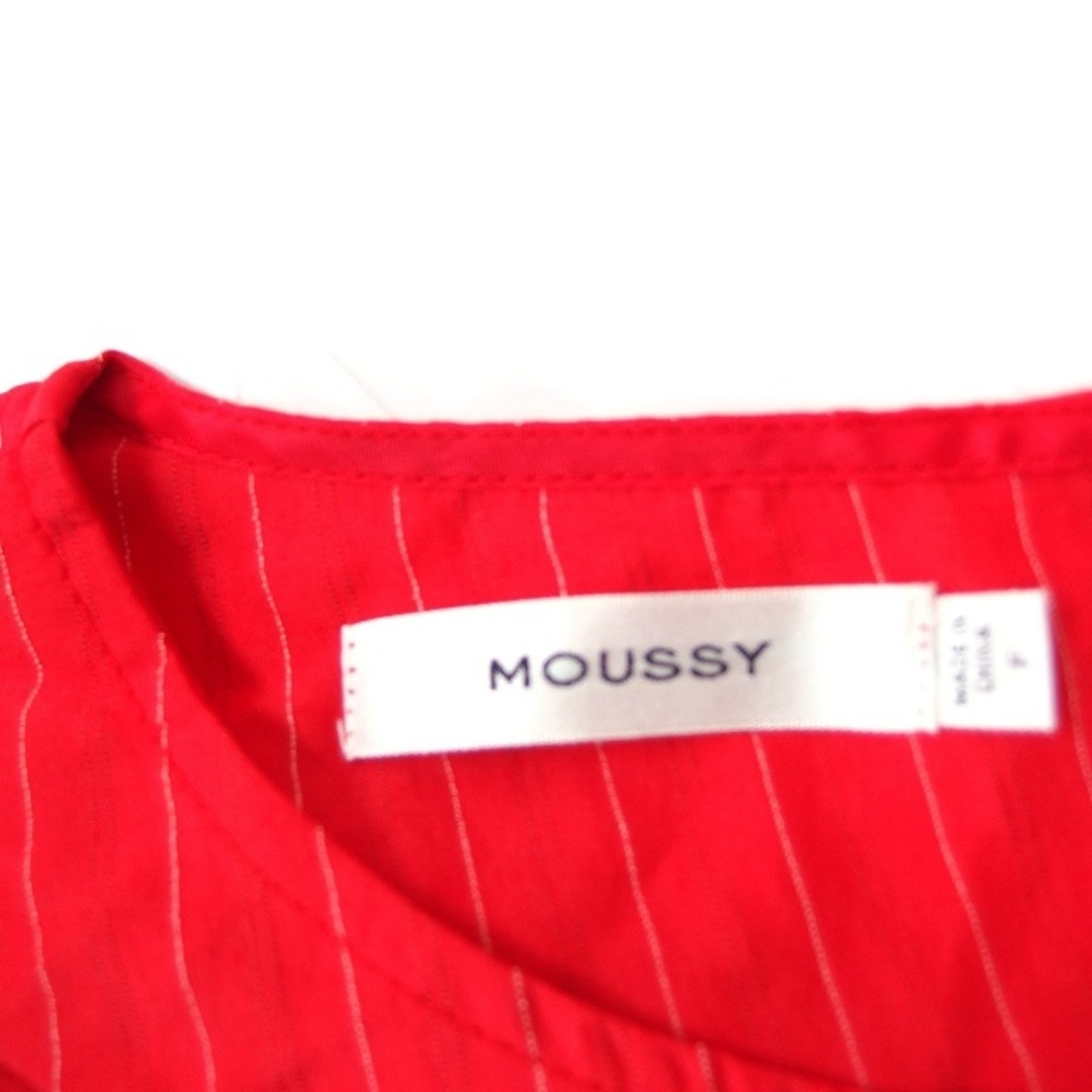 moussy(マウジー)のマウジー moussy ストライプ  シャツ ブラウス 半袖 リボン F レッド レディースのトップス(シャツ/ブラウス(半袖/袖なし))の商品写真