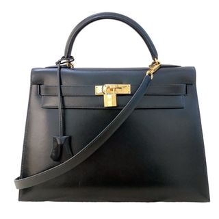 エルメス(Hermes)の　エルメス HERMES ケリー32　外縫い 〇W刻印 (1993年製) ブラック　ゴールド金具 ボックスカーフスキン レディース ハンドバッグ(ハンドバッグ)