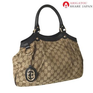 グッチ(Gucci)のGUCCI グッチ スーキー ハンドバッグ トートバッグ レディース GGキャンバス ブラック ベージュ 黒 211944 中古品【鑑定済】(トートバッグ)