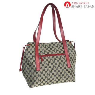 グッチ(Gucci)のGUCCI グッチ ハンドバッグ トートバッグ レディース GGキャンバス レッド グレー 肩掛け 赤 019 0493 1669 中古品【鑑定済】(トートバッグ)