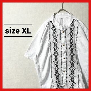 90s 古着 ノーブランド 半袖シャツ 刺繍 オーバーサイズ XL (シャツ)
