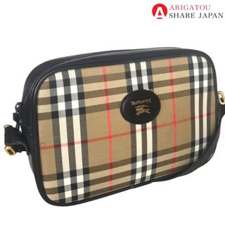 バーバリー(BURBERRY)のBURBERRY バーバリー ノバチェック スリングバッグ ショルダーバッグ レディース キャンバス ベージュ ブラック 斜め掛け 肩掛け 黒 中古品【鑑定済】(ショルダーバッグ)