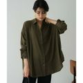 【カーキ】【Loungedress】サテンフレアシャツ