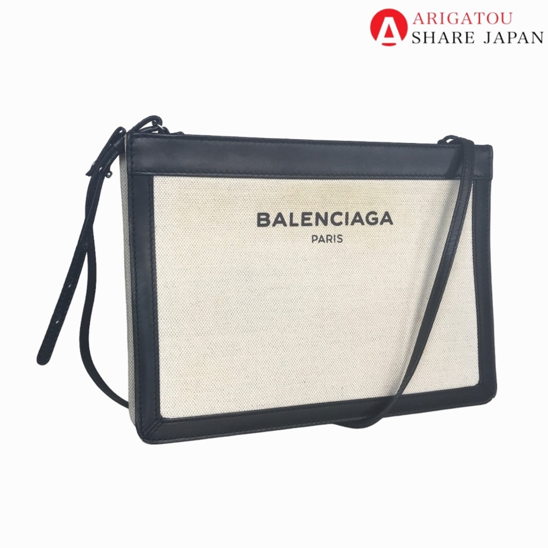 Balenciaga(バレンシアガ)のBALENCIAGA バレンシアガ ネイビー ポシェット クロスボディ ショルダーバッグ レディース キャンバス ホワイト ネイビー 斜め掛け 肩掛け 白 紺 339937 1080 A 52817 中古品【鑑定済】 レディースのバッグ(ショルダーバッグ)の商品写真