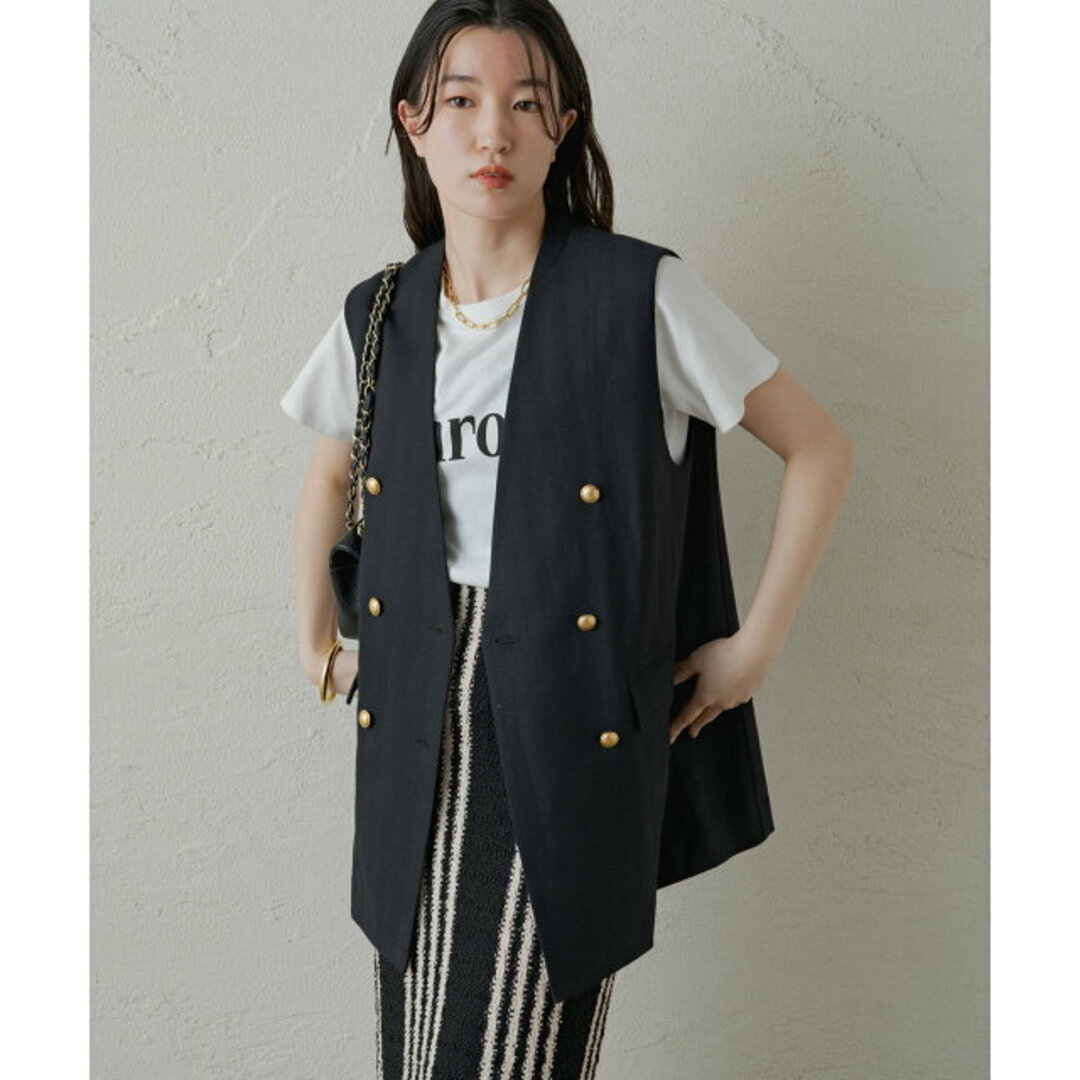 PAL GROUP OUTLET(パルグループアウトレット)の【ブラック】【Loungedress】ヘリンボーンジレジャケット レディースのトップス(ベスト/ジレ)の商品写真