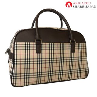 バーバリー(BURBERRY)のBURBERRY バーバリー ノバチェック ミニボストンバッグ ハンドバッグ レディース キャンバス ブラウン ベージュ 茶色 中古品【鑑定済】(ハンドバッグ)