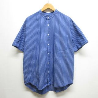 アーバンリサーチ(URBAN RESEARCH)のアーバンリサーチ ITEMS バンドカラー ストライプ柄 半袖 シャツ M 青(シャツ)