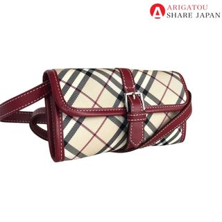 バーバリーブルーレーベル(BURBERRY BLUE LABEL)のBURBERRY BLUE LABEL バーバリーブルーレーベル ノバチェック クロスボディ ウエストバッグ レディース PVCコーティングキャンバス ベージュ レッド 斜め掛け 肩掛け 赤 ZA471 510 中古品【鑑定済】(ボディバッグ/ウエストポーチ)