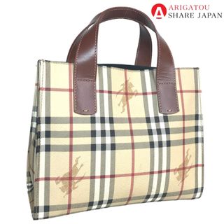 バーバリー(BURBERRY)のBURBERRY バーバリー ノバチェック トートバッグ ハンドバッグ レディース PVCコーティングキャンバス ベージュ T 04 02 中古品【鑑定済】(ハンドバッグ)