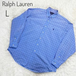 ラルフローレン(Ralph Lauren)のラルフローレン　長袖チェックシャツ　BLAKE ブルー　L ポニー　ロゴ刺繍(シャツ)