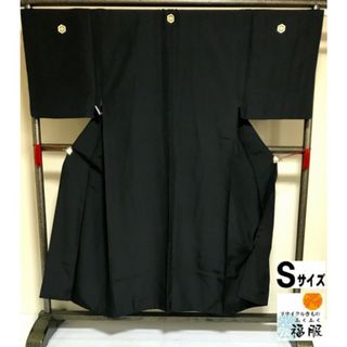 【中古】紋付 男物 正絹 五つ紋付 黒 着物 裄67.5cm Sサイズ(着物)