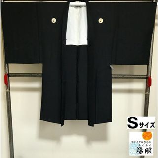 【中古】 紋付羽織 男物 正絹 五つ紋付 黒羽二重 裄67cm Sサイズ (着物)