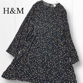 H&M - H&M 小花柄 タックプリーツ 膝丈 ワンピース チュニック 40 レディース