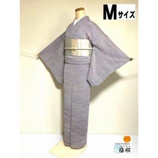 【中古】付け下げ 正絹 灰紫地に霞模様 夏着物 裄63cm Mサイズ(着物)