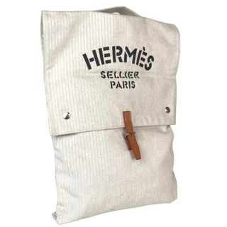 エルメス(Hermes)のHERMES エルメス アリーヌ バギーバゲッジ ハンドバッグ レディース コットンキャンバス ホワイト ブラウン 中古品(ハンドバッグ)