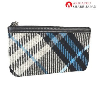 BURBERRY - BURBERRY バーバリー チェック柄 バッグインポーチ ポーチ レディース ウール マルチカラー 黒 白 水色 中古品【 鑑定済】