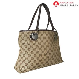 グッチ(Gucci)のGUCCI グッチ ハンドバッグ トートバッグ レディース GGキャンバス ブラウン 肩掛け 茶色 120837 中古品【鑑定済】(トートバッグ)