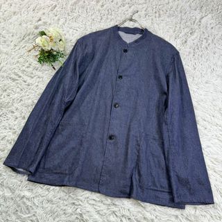 コモリ(COMOLI)の美品 入手困難 COMOLI スタンドカラージャケット Lサイズ リネン混(Gジャン/デニムジャケット)