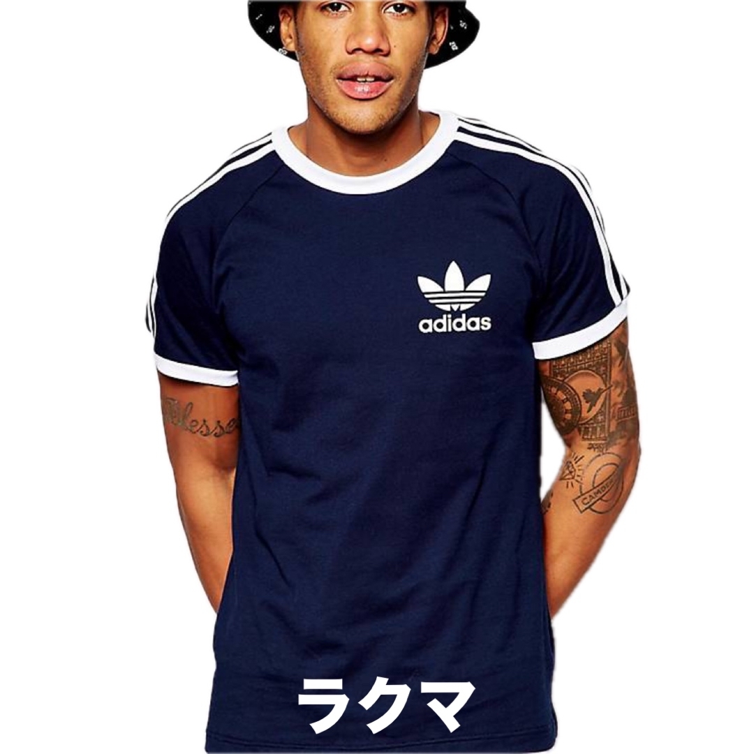 Originals（adidas）(オリジナルス)のLサイズ3ストライプ リンガー Tシャツ アディダス オリジナルス ネイビー 紺 メンズのトップス(Tシャツ/カットソー(半袖/袖なし))の商品写真