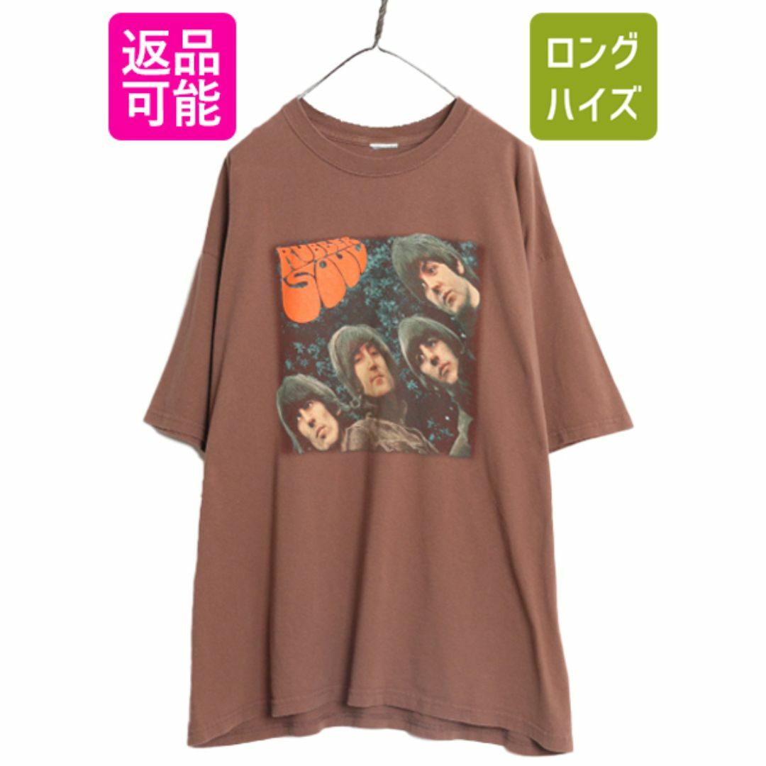 00s ★ ビートルズ フォト プリント Tシャツ メンズ XL / 古着 00年代 オールド Beatles アップル オフィシャル イラスト バンド ロック 茶 メンズのトップス(Tシャツ/カットソー(半袖/袖なし))の商品写真