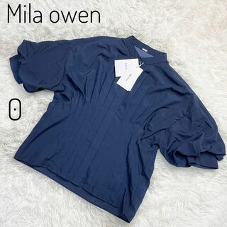 Mila Owen - 【タグ付き】Milaowen タックデザインボリュームスリーブブラウス　紺色