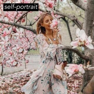 セルフポートレイト(SELF PORTRAIT)のself-portraitセルフポートレイトフラワープリーツワンピースオフショル(ひざ丈ワンピース)