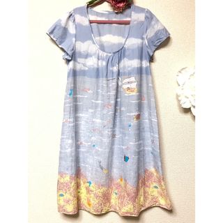 franche lippee - フランシュリッペ　マリンボーダー柄ワンピース　M水色美品　マーメイドイルカ珊瑚海