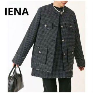 イエナ(IENA)の美品【2023SS】イエナ &NAVYノーカラーツイード ジャケット　36(ノーカラージャケット)