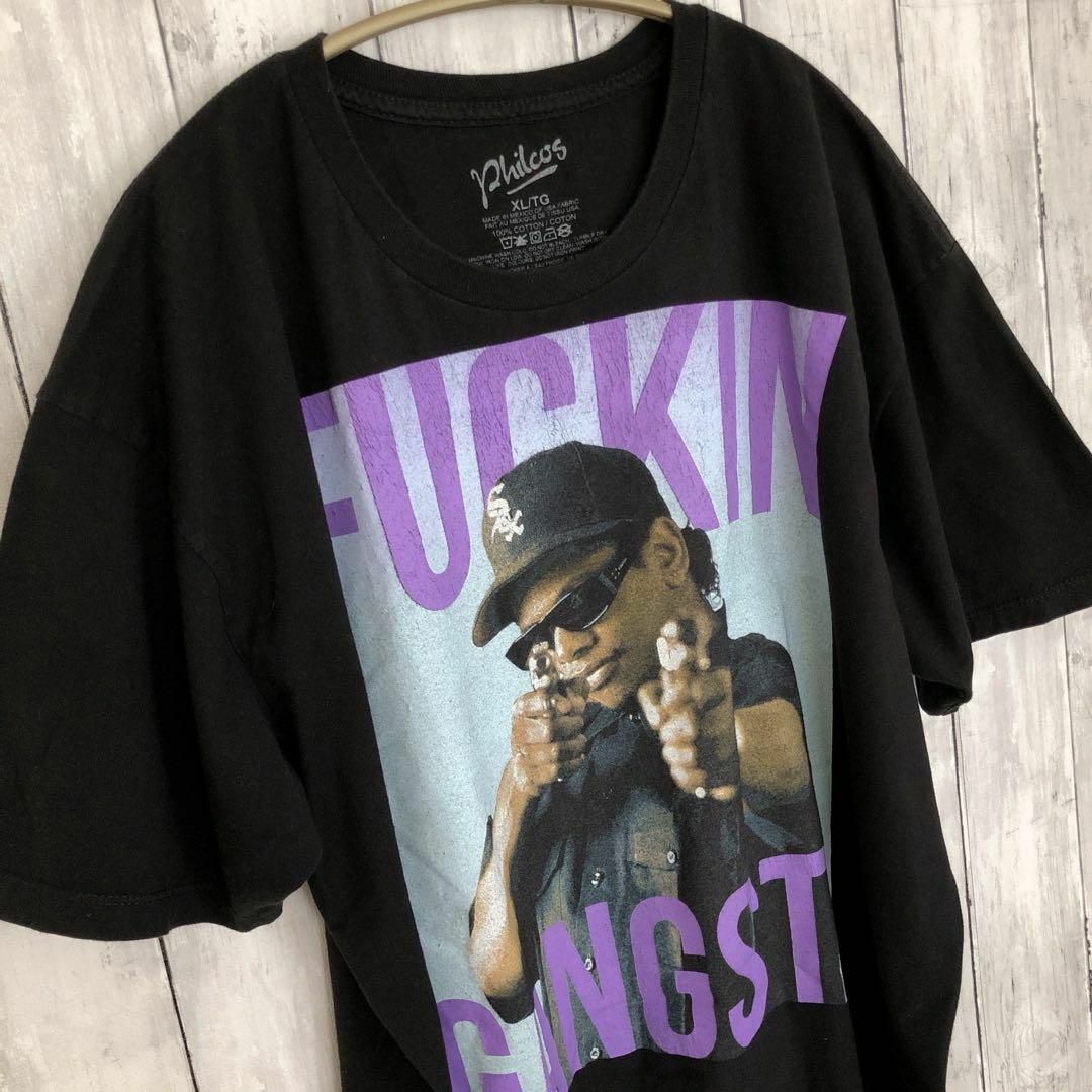 MUSIC TEE(ミュージックティー)のミュージック系　オーバーサイズＸＬ　黒ブラック半袖Ｔシャツ　コットンシャツ　古着 メンズのトップス(Tシャツ/カットソー(半袖/袖なし))の商品写真