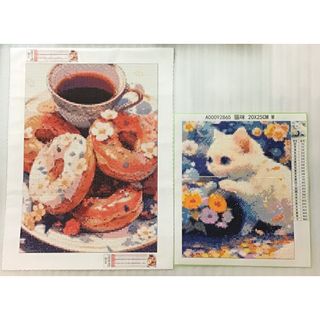 ダイヤモンドアート　完成品　セット⑪   猫　スイーツ　カフェ　ドーナツ　ねこ (その他)