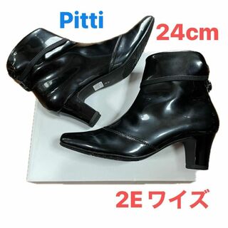 ピッティ(Pitti)のPitti レインブーツ　エナメル　ブラック　24cm 2Eワイズ　ショート丈(レインブーツ/長靴)