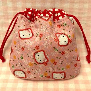 和風キティ☆ハンドメイド☆巾着☆花柄ピンク(その他)