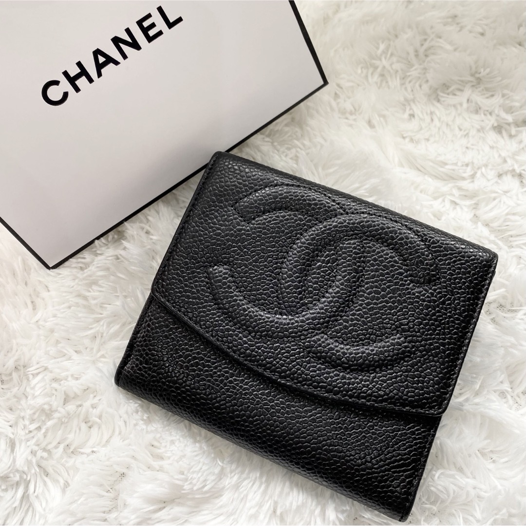 福袋セール】 CHANEL ブラック 財布 二つ折り キャビアスキン ココ ...