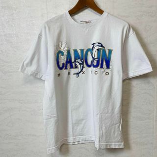 白ホワイトＴシャツ　オーバーサイズＸＬ　アニマルロゴ　いるか　メンズ　古着(Tシャツ/カットソー(半袖/袖なし))