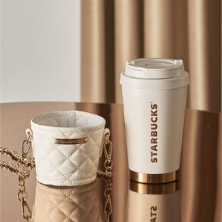 スターバックス(Starbucks)の【新品】　海外限定　スターバックス　ホルダー付き　タンブラー　白　ゴールド(タンブラー)