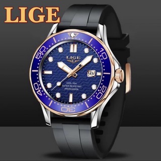 新品 LIGE スポーツオマージュウォッチ メンズ腕時計 ブルー＆ゴールド