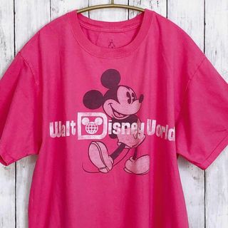 ディズニー(Disney)のディズニーワールド　ピンク桃色　サイズＭ　ミッキーマウス　半袖Ｔシャツメンズ古着(Tシャツ/カットソー(半袖/袖なし))