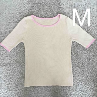 ラジエム　トップス　配色　リブニット　カットソー　半袖　M(Tシャツ/カットソー(半袖/袖なし))