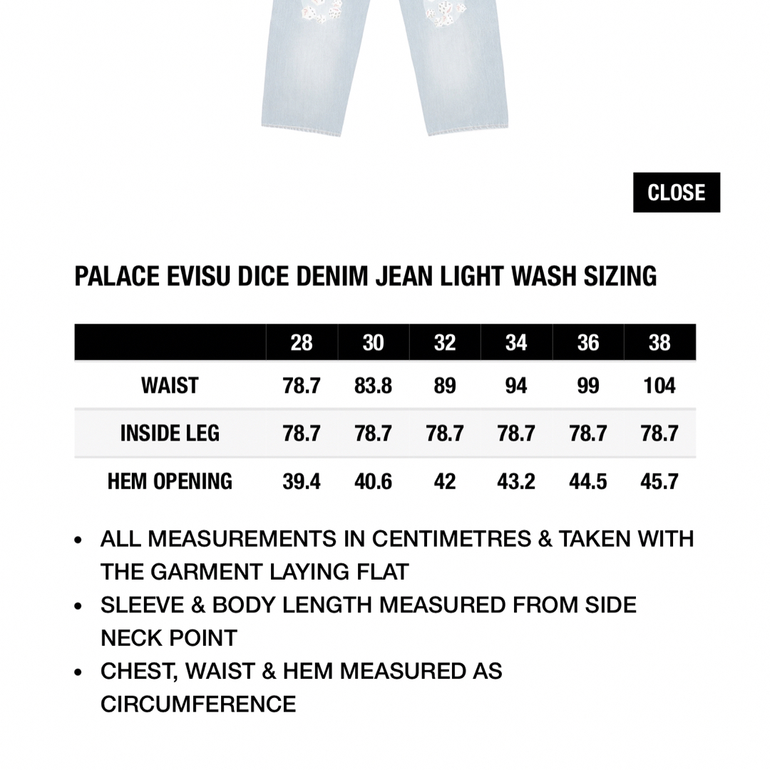 PALACE(パレス)の新品　PALACE EVISU DICE DENIM JEAN デニム　36 メンズのパンツ(デニム/ジーンズ)の商品写真