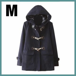 レディース ダッフルコート 学生 アウター 制服 通学用　ネイビー　M(ダッフルコート)