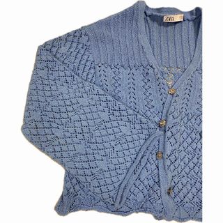 ザラ(ZARA)のZARA ビジューボタン カーディガン クロシェ編み サイズM (カーディガン)