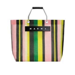 マルニ(Marni)の新作MARNI オリーブグリーン　ストライプバッグ　 マルニフラワーカフェ(トートバッグ)