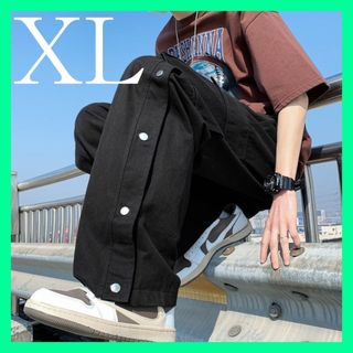 カーゴパンツ ストレート 原宿 メンズ レディース 韓国 サイドボタン XL(ワークパンツ/カーゴパンツ)